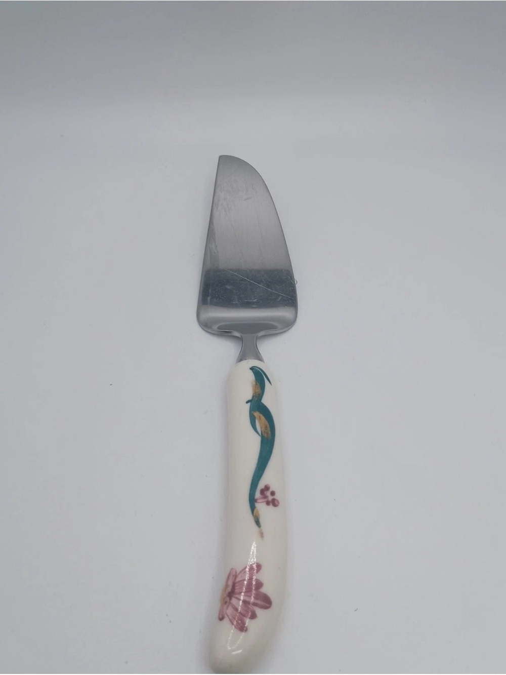 VTG Lamson Stainless Steel Bridal Cake Pie Knife Lotus Blossom Ceramic Handle